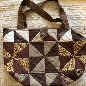 Custom Made Quilted Patchwork Brown Tote Bag